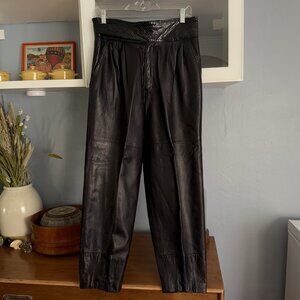 Vtg 80’s Christian Lauren Butter Soft Pleated Leather Pants Tapered Black M/L